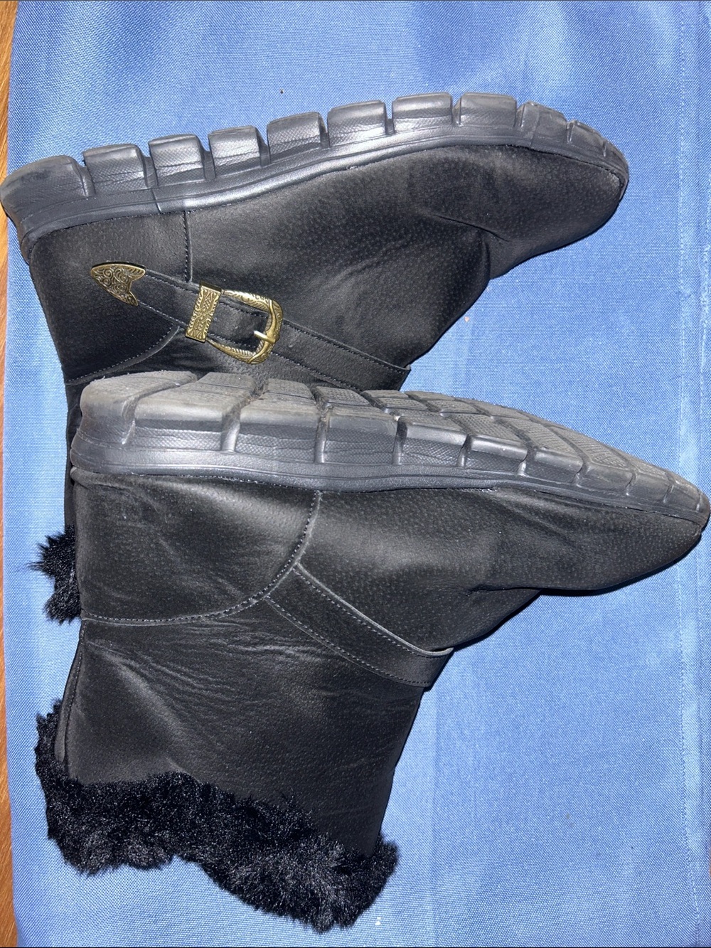 Men's Black Winter Ankle Boots with Faux Fur Cuff